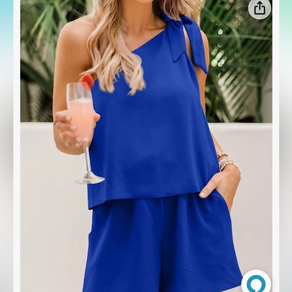 NWT One Shoulder Blue Romper - Picture 2 of 4